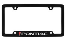 Pontiac Pontiac With 1 Red Logo Bottom Engraved Black Coated Zinc License Plate Frame With Silver Imprint