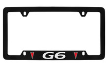 Pontiac G6 With 2 Red Logos Bottom Engraved Black Coated Zinc License Plate Frame With Silver Imprint