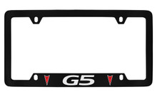 Pontiac G5 With 2 Red Logos Bottom Engraved Black Coated Zinc License Plate Frame With Silver Imprint