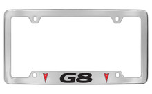 Pontiac G8 With 2 Red Logos Bottom Engraved Chrome Plated Brass License Plate Frame With Black Imprint