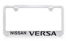 Nissan Versa Chrome Plated Brass License Plate Frame Holder With Black Imprint