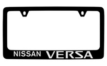 Nissan Versa Black Coated Zinc License Plate Frame Holder With Silver Imprint