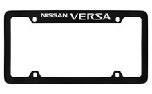 Nissan Versa Top Engraved Black Coated Zinc License Plate Frame Holder With Silver Imprint
