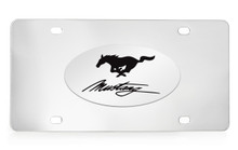 Ford Mustang Script & Pony Logo Emblem Attached To A Stainless Steel Plate