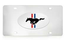 Ford Pony Black Engraved With 3 Color Bar Background Emblem Attached To Stainless Steel Plate.