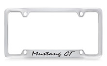 Ford Mustang GT Script Bottom Engraved Chrome Plated Metal License Plate Frame Holder With Black Imprint