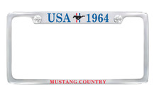 Ford USA 1964 With Tri Color Bar Pony Top Engraved Chrome Plated Solid Brass License Plate Frame Holder With Colored Imprint