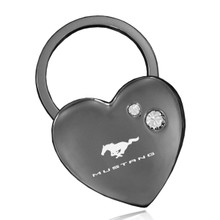 Mustang Black Nickel Heart Shape Keychain Embellished With Dazzling Crystals
