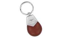 Mustang Brown Tear Shaped Leather Keychain With Brush Satin Top