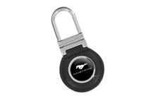 Mustang Black Leather Round Insert Keychain