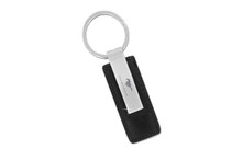 Mustang Black Leather Rectangular Keychain With Matte Chrome Imprint Area
