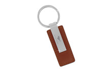 Mustang Brown Leather Rectangular Keychain With Matte Chrome Imprint Area