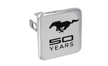 Mustang 50th Anniversary-50 Years With Pony-Chrome Plated Brass Square Hitch Cover With 1 1/4' Rec. 