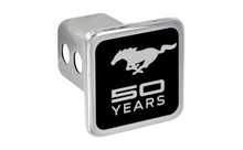 Mustang 50th Anniversary-50 Years With Pony-Black Chrome Plated Brass Square Hitch Cover With 2' Rec.