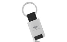 Mustang Black Leather Rectangle Keychain With Satin Front