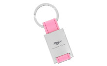 Mustang Pink Leather Rectangle Keychain With Satin Front