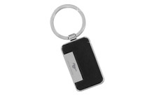 Mustang Black Leather Rectangle Kechain With Chrome Insert And Backside
