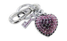 Chrome Plated Heard Lock Cover Warm Magenta And Pink Czechoslovakia Crystals Keychain With Clasp