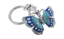 Butterfly Green And Blue Butterfly With Clear Crystals Keychain
