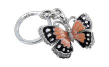 Butterfly Orange And Black Butterfly With Clear Crystals Keychain