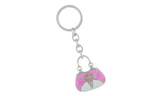 Custom Purse Keychain Pink And White With Pink Crystals