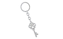 Chrome Plated Keyshaped Keychain With Clear Crystals