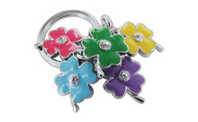 Chrome Plated Dual Sides Flowers Theme Light Blue Pink Orange Purple And Green With Clear Stellex Crystals Keychain