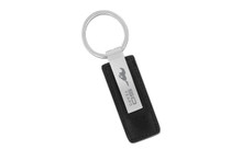 Mustang 50th Anniversary-50 Years With Pony-Black Leather Rectangular Keychain With Matt Chrome Imprint Area In Black Gift Box