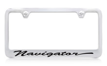 Lincoln Navigator Script Chrome Plated Solid Brass License Plate Frame Holder With Black Imprint