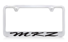 Lincoln MKZ Script Chrome Plated Solid Brass License Plate Frame Holder With Black Imprint