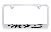 Lincoln MKS Script Chrome Plated Solid Brass License Plate Frame Holder With Black Imprint