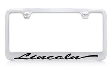 Lincoln Script Chrome Plated Solid Brass License Plate Frame Holder With Black Imprint