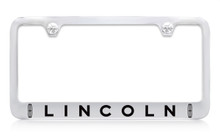 Lincoln Logo & Wordmark Chrome Plated Solid Brass License Plate Frame Holder With Black Imprint