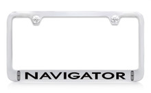 Lincoln Navigator Logo Chrome Plated Solid Brass License Plate Frame Holder With Black Imprint