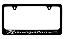Lincoln Navigator Script Black Coated Zinc License Plate Frame Holder With Silver Imprint