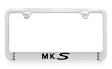 Lincoln MKS Logo Chrome Plated Solid Brass License Plate Frame Holder With Black Imprint