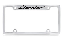Lincoln Script Top Engraved Metal License Plate Frame Holder With Black Imprint