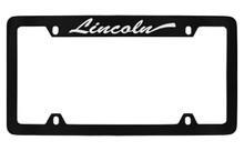 Lincoln Script Top Engraved Black Coated Zinc License Plate Frame Holder With Silver Imprint