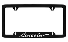 Lincoln Script Bottom Engraved Black Coated Zinc License Plate Frame Holder With Silver Imprint