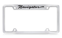 Lincoln Navigator Script Top Engraved Solid Brass License Plate Frame Holder With Black Imprint