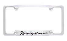 Lincoln Navigator Script Bottom Engraved Solid Brass License Plate Frame Holder With Black Imprint