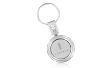 Lincoln Satin Silver Circular Shape Swivel With Insert Keychain In A Black Gift Box