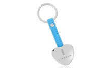 Lincoln Heart Shaped Keychain With Baby Blue Leather Strap In A Black Gift Box