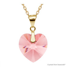 Rose Peach Xilion Heart Necklace Embellished With Dazzling Crystals (NE3G-262)