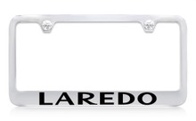 Jeep Laredo Chrome Plated Solid Brass License Plate Frame Tag Holder With Black Imprint