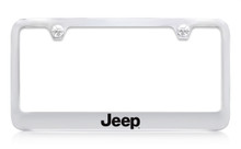 Jeep Wordmark Chrome Plated Solid Brass License Plate Frame Holder With Black Imprint