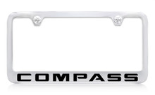 Jeep Compass Chrome Plated Solid Brass License Plate Frame Holder With Black Imprint