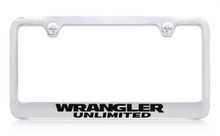 Jeep Wrangler Unlimited Chrome Plated Solid Brass License Plate Frame Holder With Black Imprint