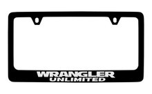 Jeep Wrangler Unlimited Black Coated Zinc License Plate Frame Holder With Silver Imprint