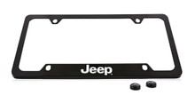 Jeep Wordmark Black Coated Zinc Bottom Engraved License Plate Frame Holder With Silver Imprint
